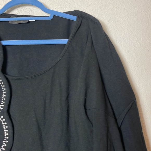 Bob Mackie black Cardigan Sweater with attached shell and rhinestone trim 1X - Picture 4 of 8